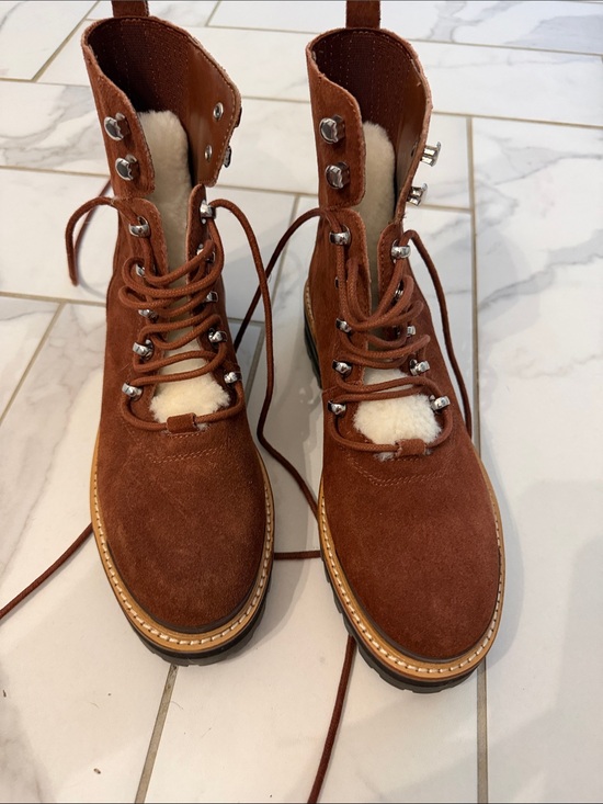 Marc Fisher Shoes - Rust like color Suede Shearling-Lined Lace-Up Boots